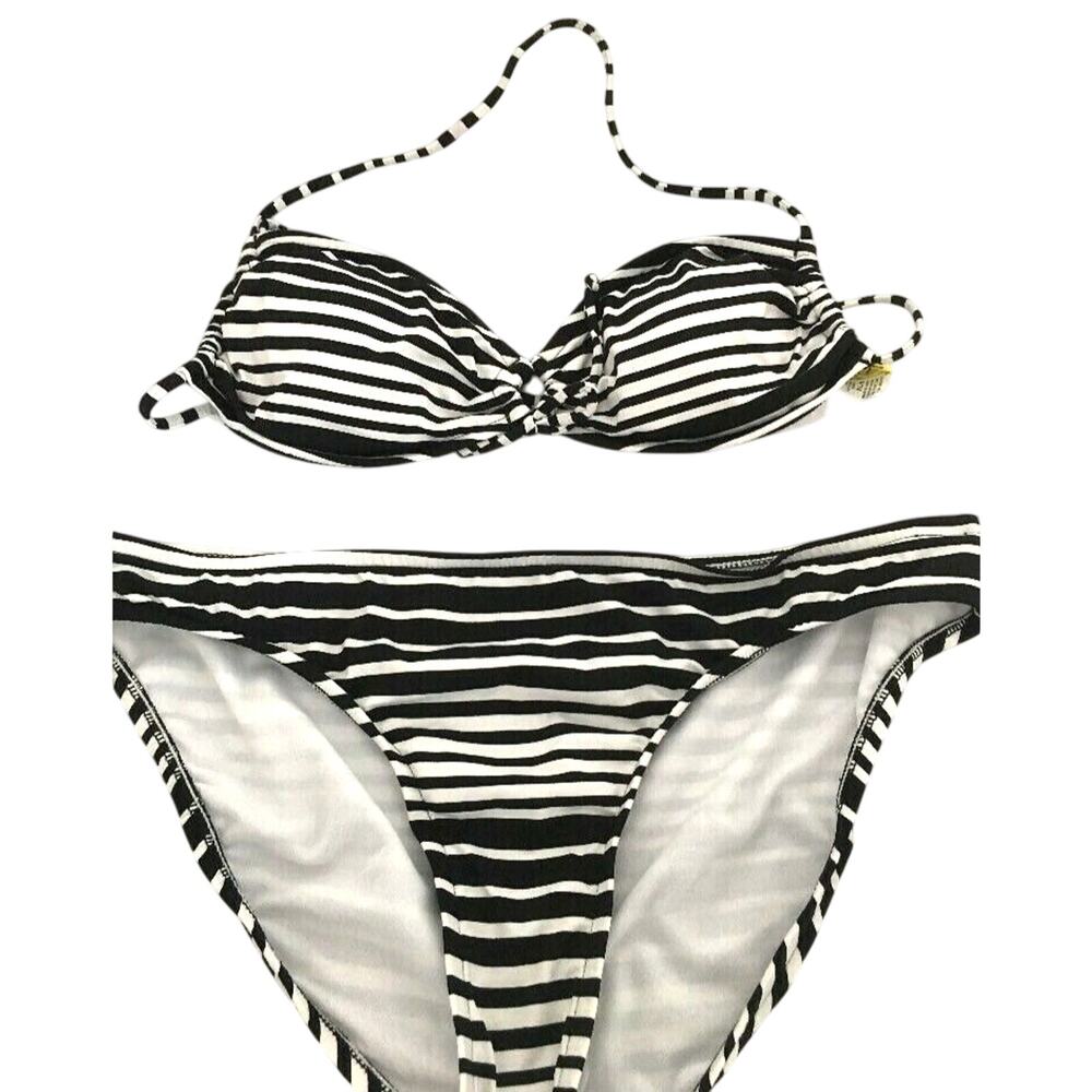 SURFSIDE, Size Large, 2 Piece Bikini, Black & White Striped, NWT
